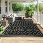 Reversible Outdoor Rug, Waterproof Plastic Straw with Carry Bag, 9' x 18', Black and Gray Lantern - Image 2