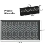 Reversible Outdoor Rug, Waterproof Plastic Straw with Carry Bag, 9' x 18', Black and Gray Lantern - Image 3