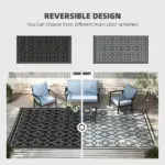 Reversible Outdoor Rug, Waterproof Plastic Straw with Carry Bag, 9' x 18', Black and Gray Lantern - Image 4