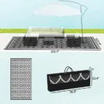 Reversible Outdoor Rug, Waterproof Plastic Straw with Carry Bag, 9' x 18', Black and Gray Lantern - Image 3