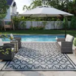 Reversible Outdoor Rug, Waterproof Plastic Straw with Carry Bag, 9' x 18', Black and Gray Lantern - Image 9