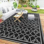 Reversible Outdoor Rug, Waterproof Plastic Straw with Carry Bag, 9' x 18', Black and Gray Lantern - Image 10