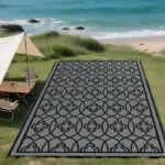 Reversible Outdoor Rug, Waterproof Plastic Straw with Carry Bag, 9' x 18', Black and Gray Lantern - Image 11
