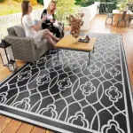 Reversible Outdoor Rug, Waterproof Plastic Straw with Carry Bag, 9' x 18', Black and Gray Lantern - Image 9