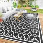 Reversible Outdoor Rug, Waterproof Plastic Straw with Carry Bag, 9' x 18', Black and Gray Lantern - Image 10