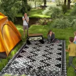 Reversible Outdoor Rug, Waterproof Plastic Straw with Carry Bag, 9' x 18', Black and White Rhombus Border - Image 2
