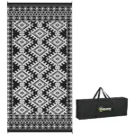 Reversible Outdoor Rug, Waterproof Plastic Straw with Carry Bag, 9' x 18', Black and White Rhombus Border - Image 11