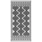 Reversible Outdoor Rug, Waterproof Plastic Straw with Carry Bag, 9' x 18', Black and White Rhombus Border