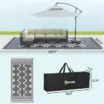 Reversible Outdoor Rug, Waterproof Plastic Straw with Carry Bag, 9' x 18', Black and White Rhombus Border - Image 3