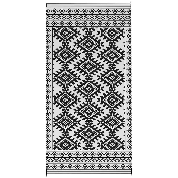 reversible-outdoor-rug-waterproof-plastic-straw-with-carry-bag-9-x-18-black-white-rhombus-border.webp Reversible Outdoor Rug, Waterproof Plastic Straw with Carry Bag, 9' x 18', Black and White Rhombus Border - Image 1