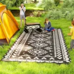Reversible Outdoor Rug, Waterproof Plastic Straw with Carry Bag, 9' x 18', Black and White Rhombus Patchwork - Image 2