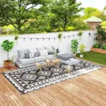Reversible Outdoor Rug, Waterproof Plastic Straw with Carry Bag, 9' x 18', Black and White Rhombus Patchwork - Image 11