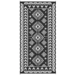 Reversible Outdoor Rug, Waterproof Plastic Straw with Carry Bag, 9' x 18', Black and White Rhombus Patchwork - Image 12