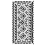 Reversible Outdoor Rug, Waterproof Plastic Straw with Carry Bag, 9' x 18', Black and White Rhombus Patchwork