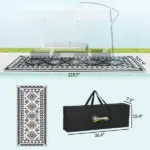 Reversible Outdoor Rug, Waterproof Plastic Straw with Carry Bag, 9' x 18', Black and White Rhombus Patchwork - Image 3