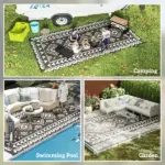 Reversible Outdoor Rug, Waterproof Plastic Straw with Carry Bag, 9' x 18', Black and White Rhombus Patchwork - Image 5