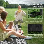 Reversible Outdoor Rug, Waterproof Plastic Straw with Carry Bag, 9' x 18', Black and White Rhombus Patchwork - Image 8