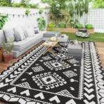 Reversible Outdoor Rug, Waterproof Plastic Straw with Carry Bag, 9' x 18', Black and White Rhombus Patchwork - Image 10