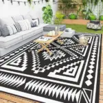 Reversible Outdoor Rug, Waterproof Plastic Straw with Carry Bag, 9' x 18', Black and White Square Patchwork - Image 11