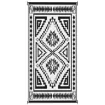 Reversible Outdoor Rug, Waterproof Plastic Straw with Carry Bag, 9' x 18', Black and White Square Patchwork