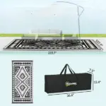 Reversible Outdoor Rug, Waterproof Plastic Straw with Carry Bag, 9' x 18', Black and White Square Patchwork - Image 3