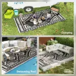 Reversible Outdoor Rug, Waterproof Plastic Straw with Carry Bag, 9' x 18', Black and White Square Patchwork - Image 5