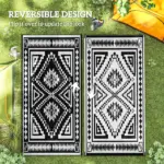 Reversible Outdoor Rug, Waterproof Plastic Straw with Carry Bag, 9' x 18', Black and White Square Patchwork - Image 7
