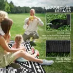 Reversible Outdoor Rug, Waterproof Plastic Straw with Carry Bag, 9' x 18', Black and White Square Patchwork - Image 8
