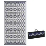 Reversible Outdoor Rug, Waterproof Plastic Straw with Carry Bag, 9' x 18', Blue and White Lantern