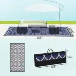Reversible Outdoor Rug, Waterproof Plastic Straw with Carry Bag, 9' x 18', Blue and White Lantern - Image 3