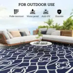 Reversible Outdoor Rug, Waterproof Plastic Straw with Carry Bag, 9' x 18', Blue and White Lantern - Image 6