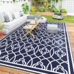 Reversible Outdoor Rug, Waterproof Plastic Straw with Carry Bag, 9' x 18', Blue and White Lantern - Image 10