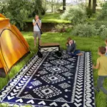 Reversible Outdoor Rug, Waterproof Plastic Straw with Carry Bag, 9' x 18', Blue and White Rhombus Patchwork - Image 2