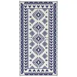 Reversible Outdoor Rug, Waterproof Plastic Straw with Carry Bag, 9' x 18', Blue and White Rhombus Patchwork