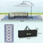 Reversible Outdoor Rug, Waterproof Plastic Straw with Carry Bag, 9' x 18', Blue and White Rhombus Patchwork - Image 3