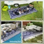 Reversible Outdoor Rug, Waterproof Plastic Straw with Carry Bag, 9' x 18', Blue and White Rhombus Patchwork - Image 5