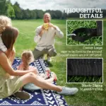 Reversible Outdoor Rug, Waterproof Plastic Straw with Carry Bag, 9' x 18', Blue and White Rhombus Patchwork - Image 8