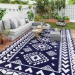 Reversible Outdoor Rug, Waterproof Plastic Straw with Carry Bag, 9' x 18', Blue and White Rhombus Patchwork - Image 10