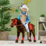 Qaba Ride on Horse for Kids 3-8 Years Old with Neighing Sound, Saddle and Stirrups - Image 2