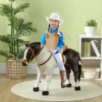 Qaba Ride on Horse for Toddlers 3-8 Years Old, Stuffed Animal Horse Toy with Neighing Sound, Brown - Image 2