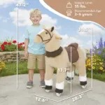 Qaba Ride on Horse, Plush Riding Pony for Ages 3-5, Walking Horse Animal with Wheels for Active Play, Brown - Image 3