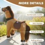 Ride on Horse, Plush Riding Pony for Ages 3-5, Walking Horse Animal with Wheels for Active Play, Dark Brown - Image 6