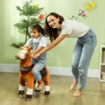 Qaba Ride on Horse, Walking Horse Toy Kids Riding Pony with Wheels, Neighing Sound for 3-5 Years, up to 132 Pounds - Image 2