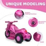 Qaba Ride On Motorcycle, 6V Ride on Bubble Car, 3 Wheeled Electric Motorcycle for Kids with LED Headlight, Music, Pink - Image 6
