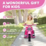 Qaba Ride On Motorcycle, 6V Ride on Bubble Car, 3 Wheeled Electric Motorcycle for Kids with LED Headlight, Music, Pink - Image 7