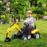 Aosom Ride-On Toy Pedal Digger Excavator, Pretend Play Construction Car with Horn, for Kids Toddlers 3+, Yellow - Image 2