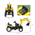 Aosom Ride-On Toy Pedal Digger Excavator, Pretend Play Construction Car with Horn, for Kids Toddlers 3+, Yellow - Image 3