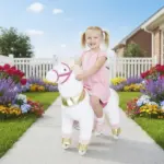 Ride on Unicorn Toy for Kids 3-5 Years, 29.5 Inch Plush Baby Rocking Horse with Wheels, No Battery Required, White - Image 2