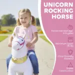 Ride on Unicorn Toy for Kids 3-5 Years, 29.5 Inch Plush Baby Rocking Horse with Wheels, No Battery Required, White - Image 4