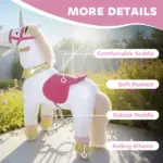 Ride on Unicorn Toy for Kids 3-5 Years, 29.5 Inch Plush Baby Rocking Horse with Wheels, No Battery Required, White - Image 6